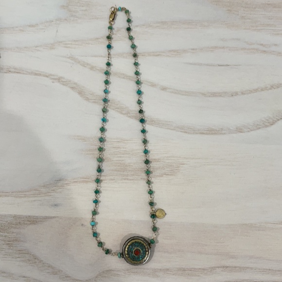 🧿Turquoise & gold fill antique asymmetric necklace - Picture 2 of 2